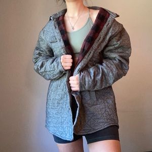 Gray Quilted Button Down Shacket